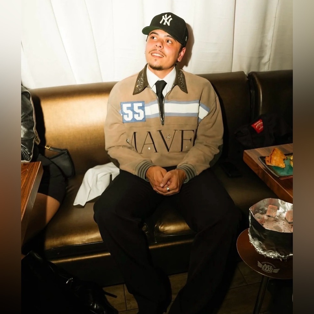 Men's Tan and Blue Varsity Jacket